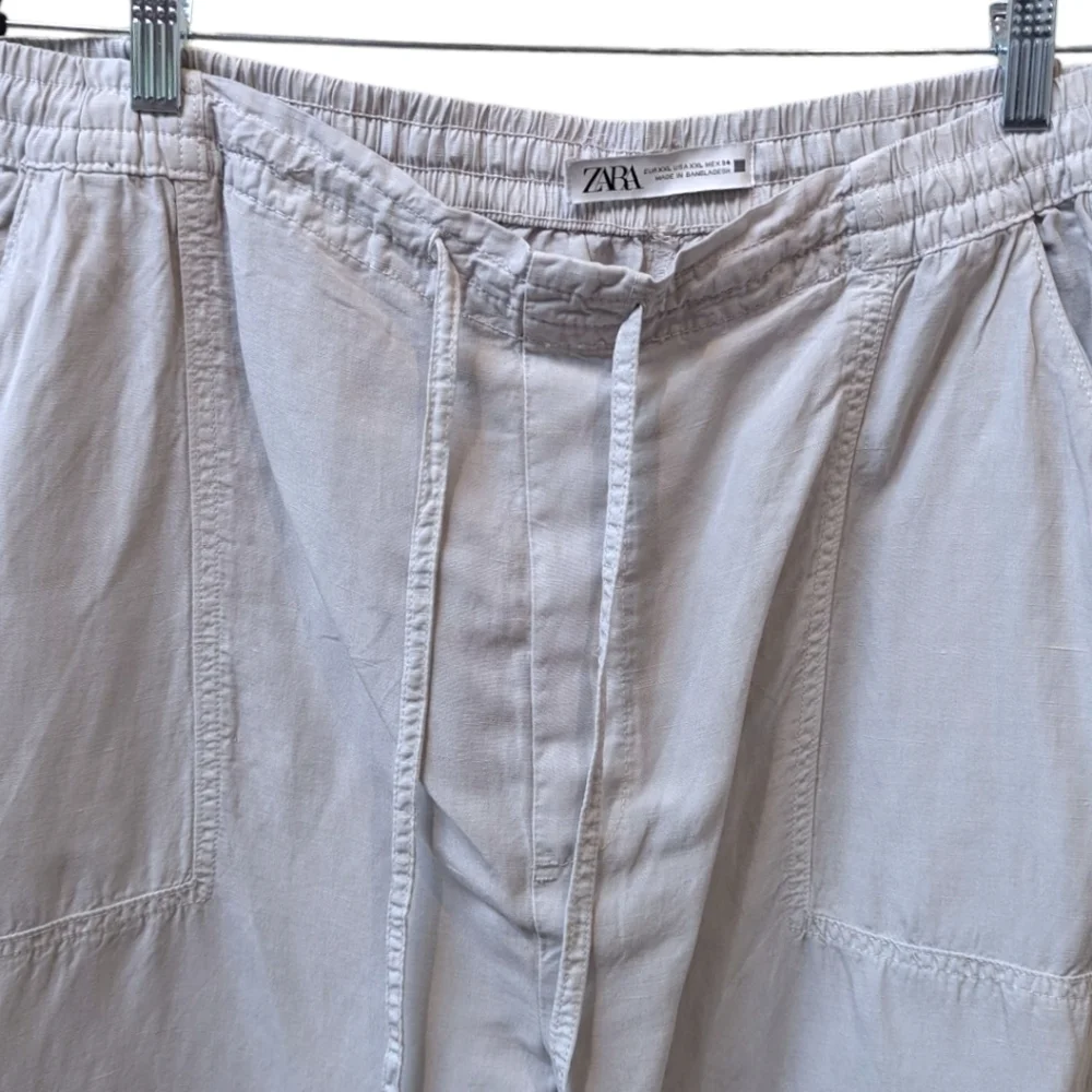 Zara Wide Leg Pull on Elasticated Waist Lyocell/Linen Cropped Plus Pants (XXL)